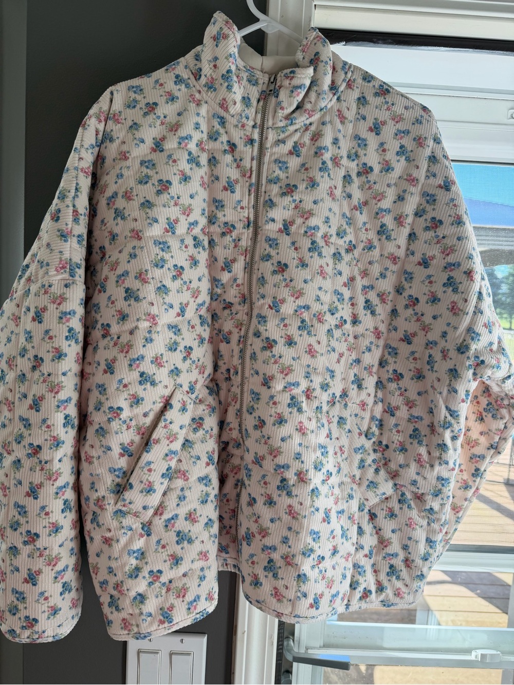 Altar'd State Cream Floral Quilted Puffer Jacket